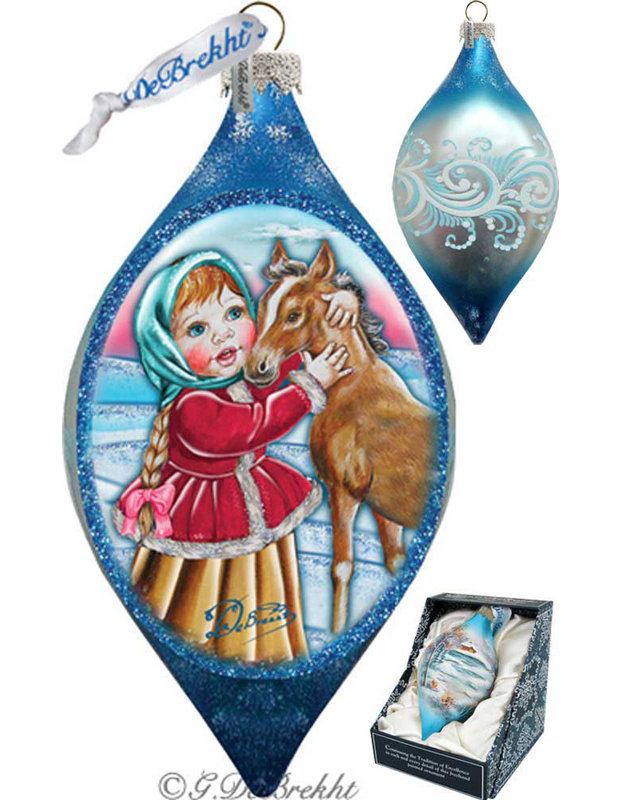 Collection de splendor de noël en verre de cheval fille avec gouttes de cheval