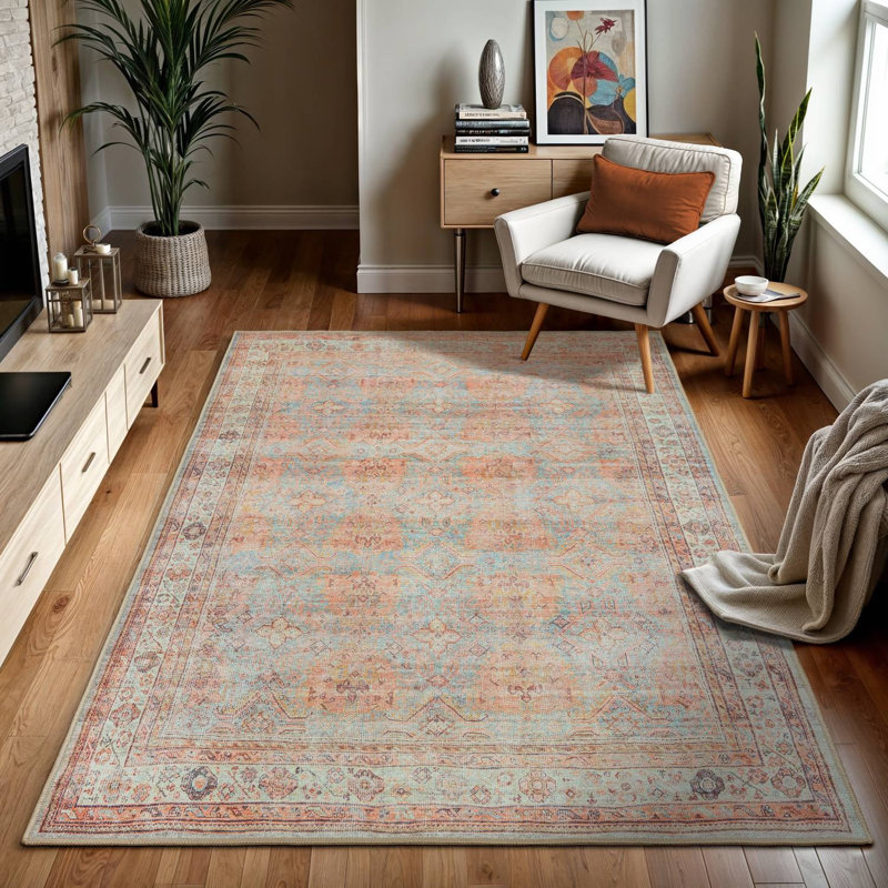 GLN Rugs Traditional Collection - Machine Washable Area Rug, Traditional Washable Rug, Non Slip Washable Rug, Low Pile Chenille Living Room Rug, Bedroom Rug, Kitchen Rug (Multicolor Rug)