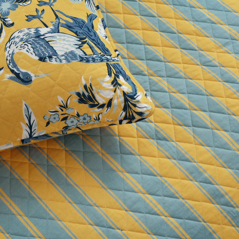 Yellow and Blue Reversible Cotton Full Quilt Set