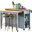 Îlot de cuisine extensible avec table de salle à manger, rangement interne et prise de courant pour une utilisation polyvalente et une organisation efficace