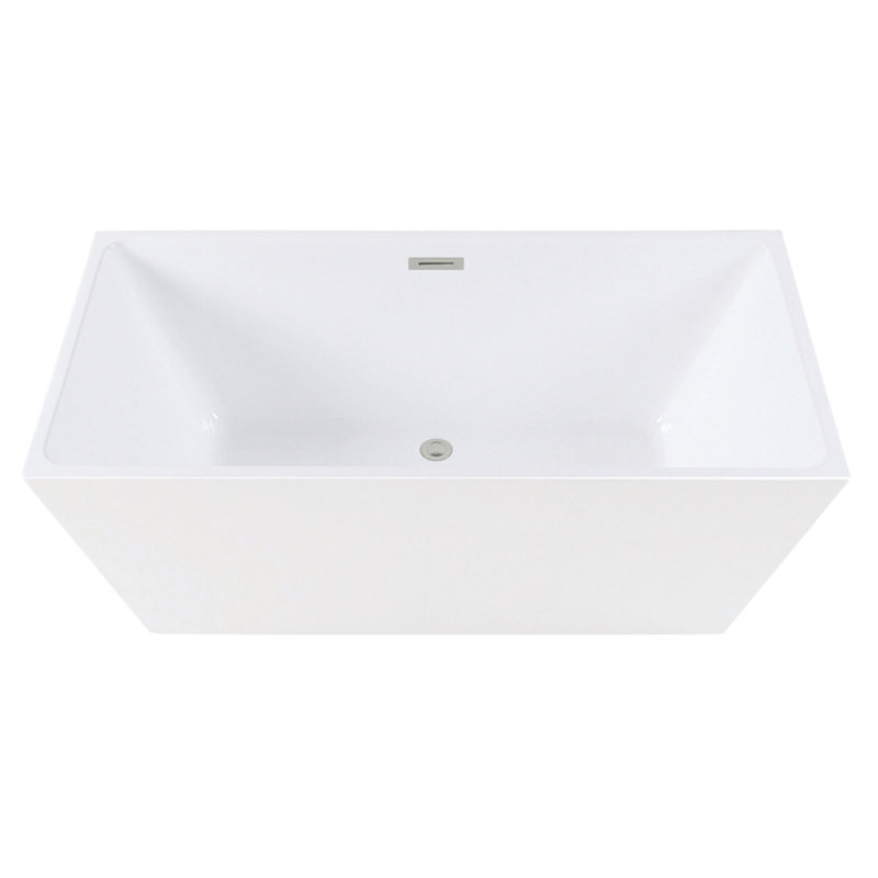 Kingston Brass Aqua Eden 59-Inch Acrylic Rectangular Double Ended Freestanding Tub With Drain, Polished Nickel