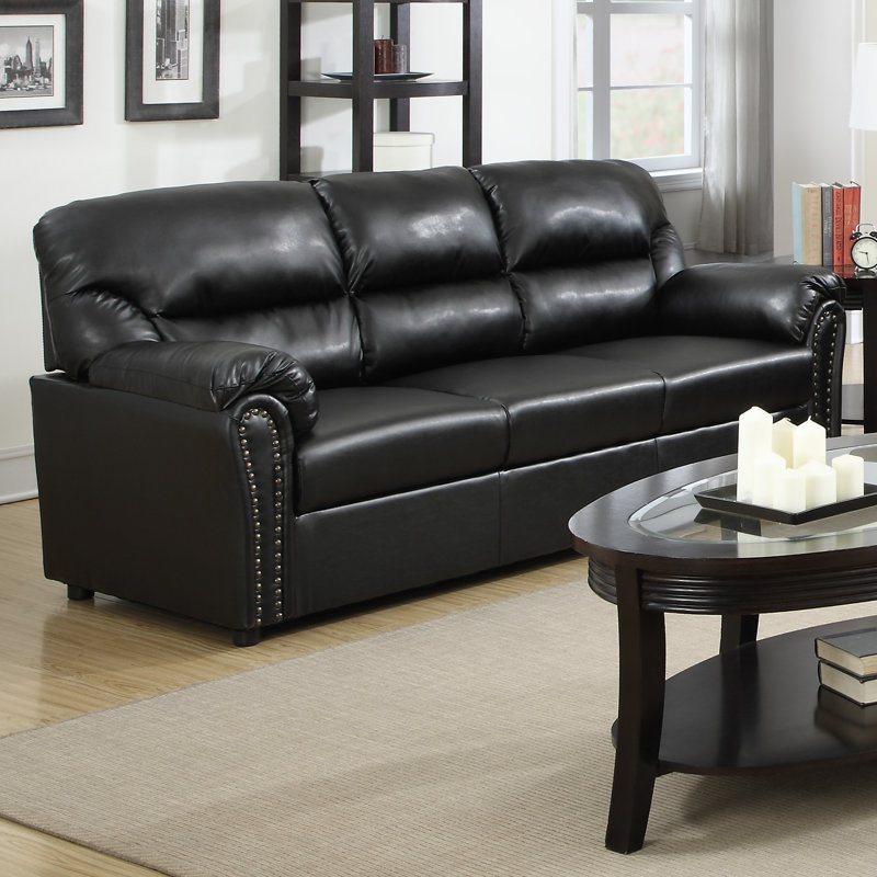 Chahine 82'' Faux Leather Sofa, Black Faux Leather