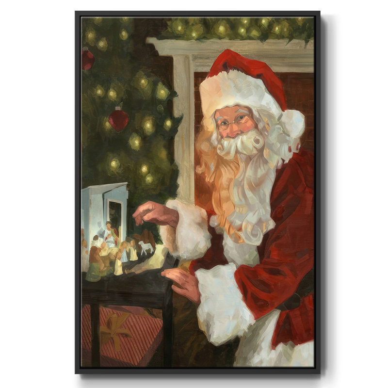Saint Nick et la Nativité, reproduction d'art sur toile, Cadre flottant noir, H 41 po x l 27 po x P 1,5 po
