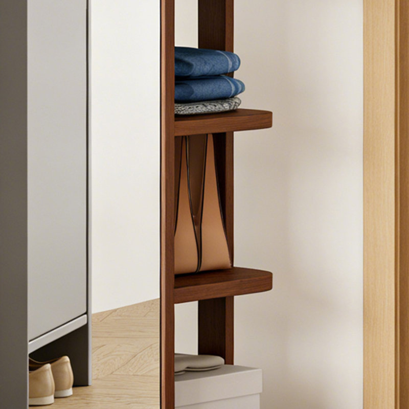 360° Rotating Storage Rack Coat Rack With Mirror, Walnut