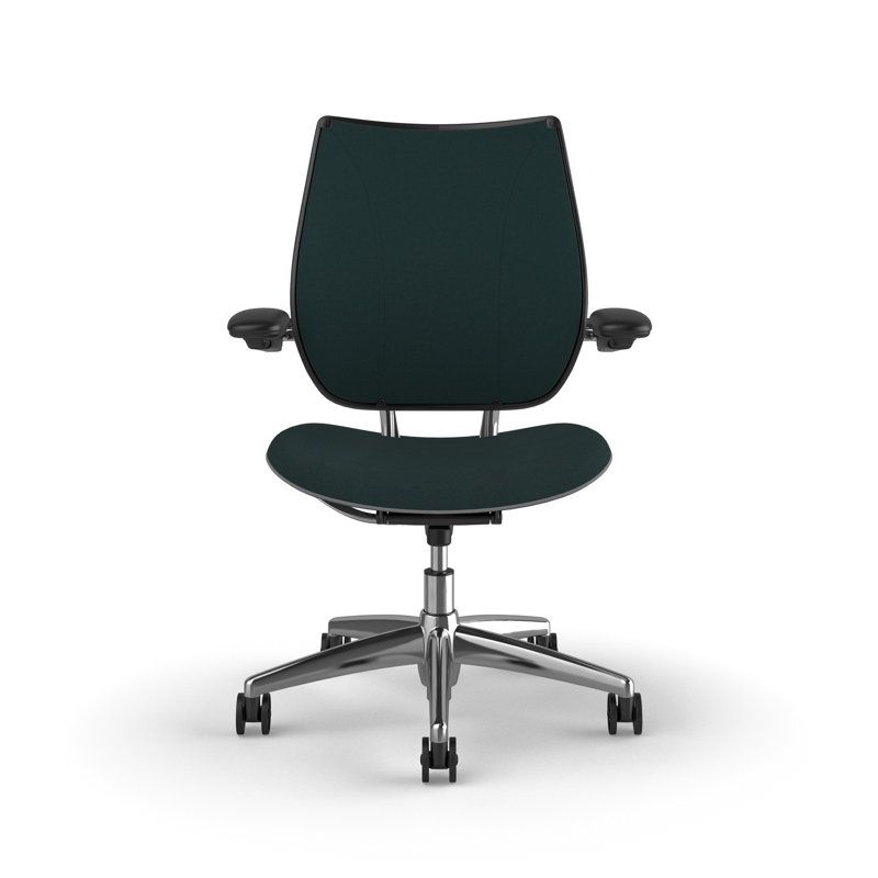 Liberty Ergonomic Task Chair With Upholstered Back, Adjustable Duron Arms, Green - 0971, Polished Aluminum w/Black Trim