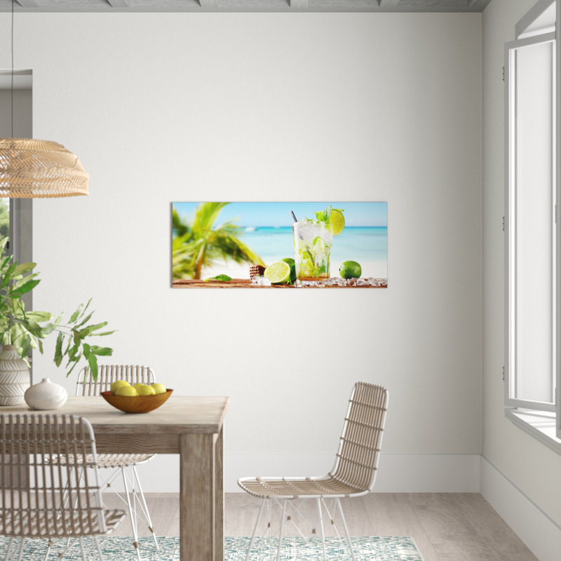 Cocktail With Lime I - No Frame Print on Glass, 50 cm H x 125 cm W x 1.4 cm D