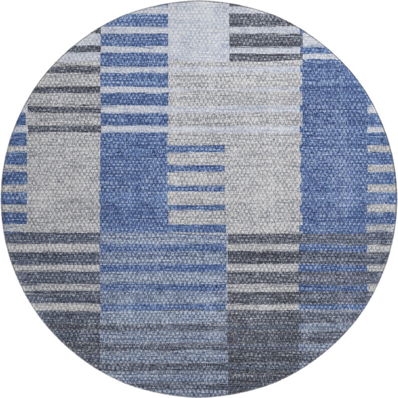 Premium Machine Washable Prisco Blue Rug, Round 8'
