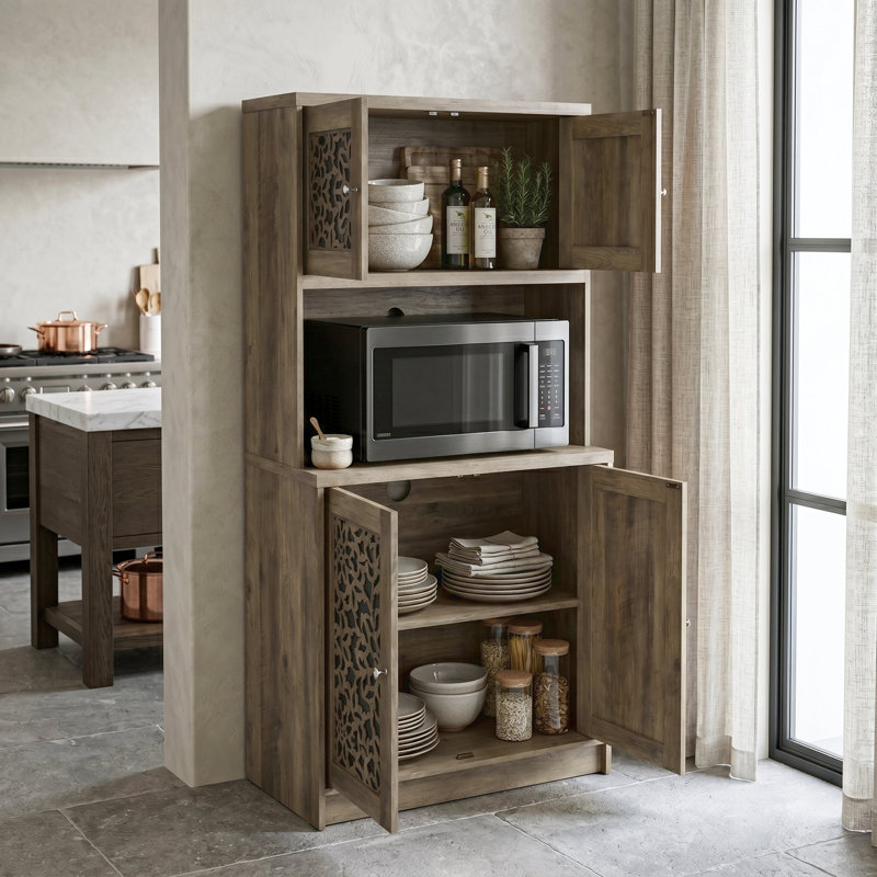 Armoire de cuisine 4 portes avec tablette à micro-ondes H 64,7 po Arrastia