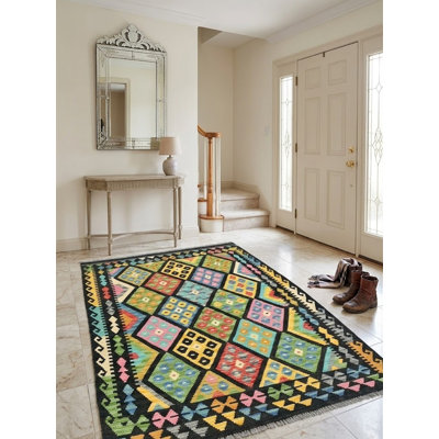 Madolin Multicolored Geometric Reversible Kilim 4x6 Handmade Oriental Rug