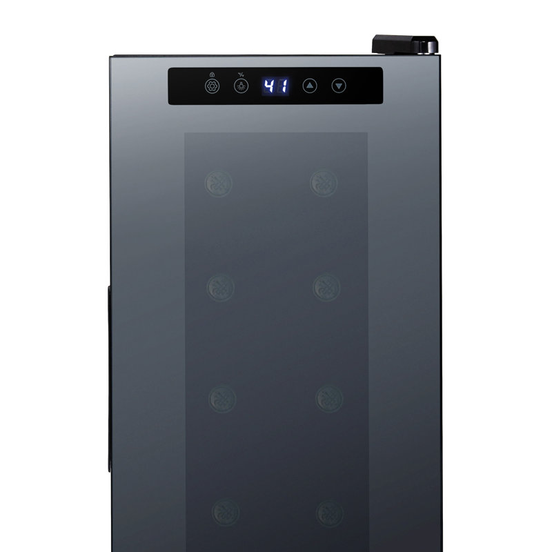 Réfrigérateur à vin autoportant Luma de 12 bouteilles avec porte miroir en verre sans cadre et refroidissement par compresseur Luma