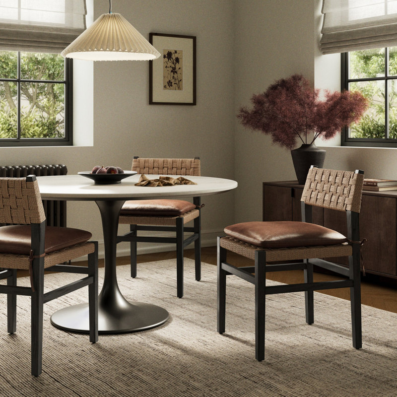 Hamlin Leather Dining Chair, Distressed Black Ash