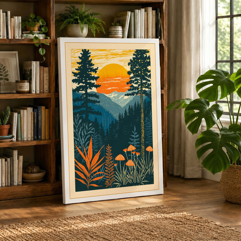 Mountain at Sunset Rustic - Wrapped Canvas, 30x20 - 76.2 x 50.8 cm, Ochre Border