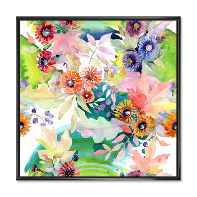 «Vibrant Wild Spring Leaves and Wildflowers II», peinture sur toile