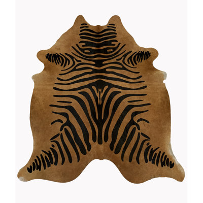Peau de vache véritable Haskin avec imprimé zébré chameau beige et noir