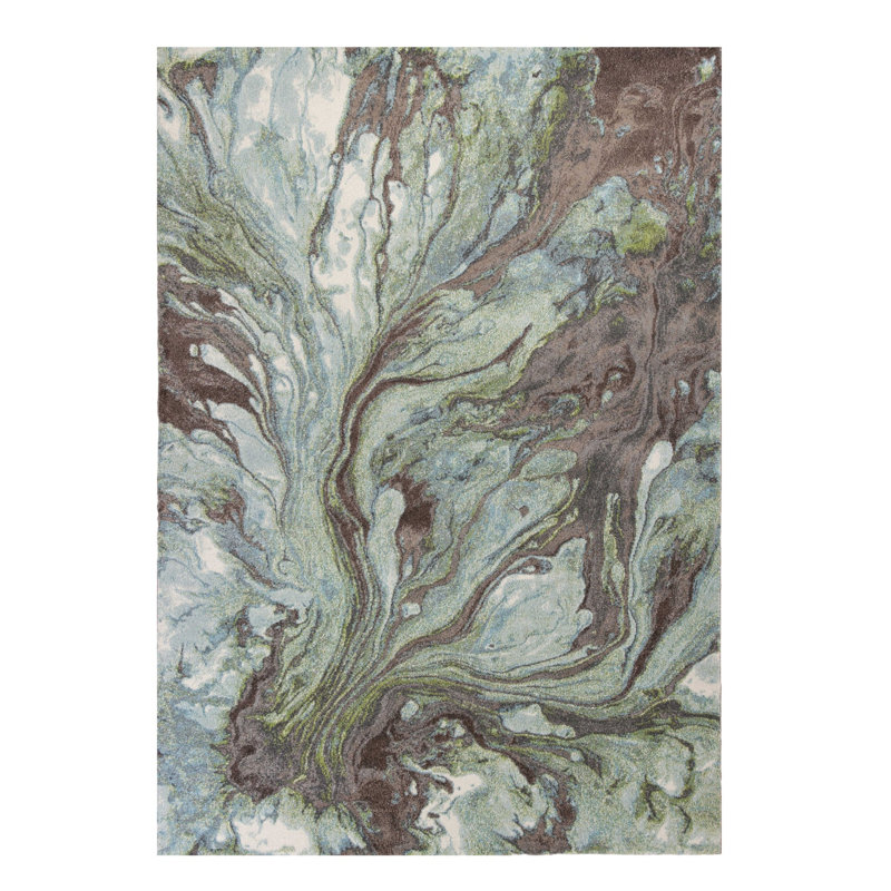 Tapis abstrait vert et brun 7 pi x 10 pi