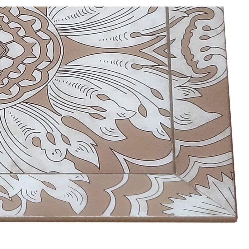Handmade Reverse Painted Mirror Tray with Beveled Edge, 1.6" H x 17.7" W x 24" D, Sand/Silver