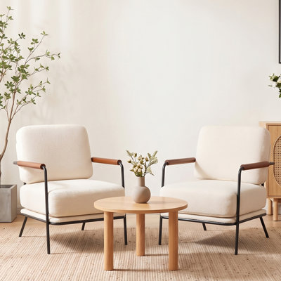 Fauteuil d'appoint rembourré de style Mid-Century avec structure en métal et accoudoirs en bois