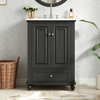 Modern Tramayne with Ceramic Sink, Cabinet with Drawer and Dividers, 24'' Rectangular Storage Unit
