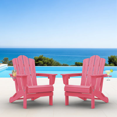 Ayanda HDPE Folding Adirondack Chair With Dual Cup Holder(Set Of 2)