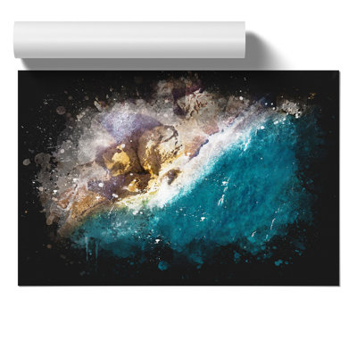 Shoreline in Rhodes in Greece Paint Splash - Frameless Print