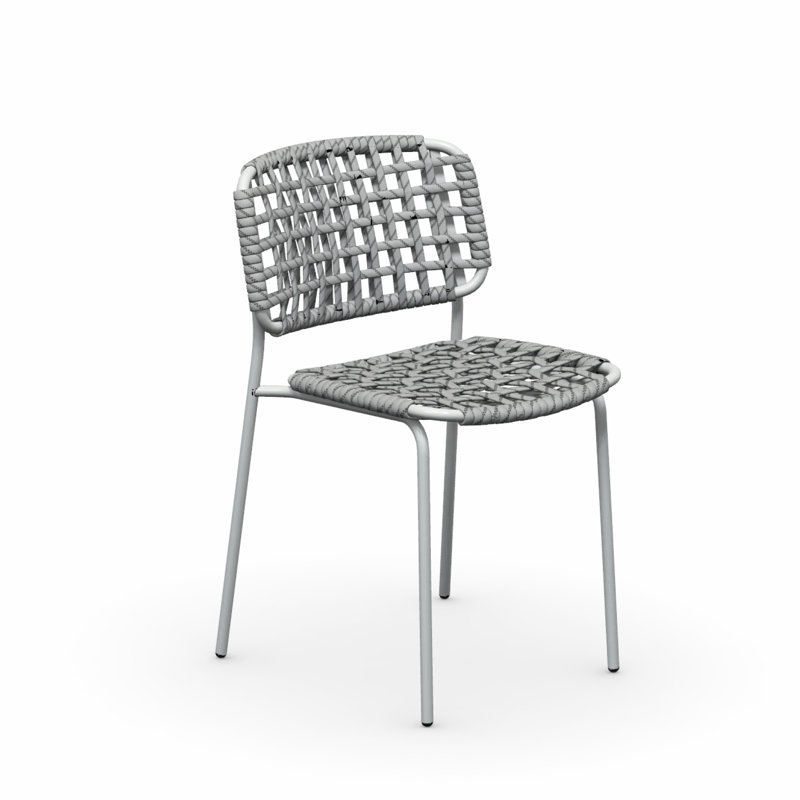 Yo Outdoor Chair with Woven Seat and Metal Frame, Sand/White