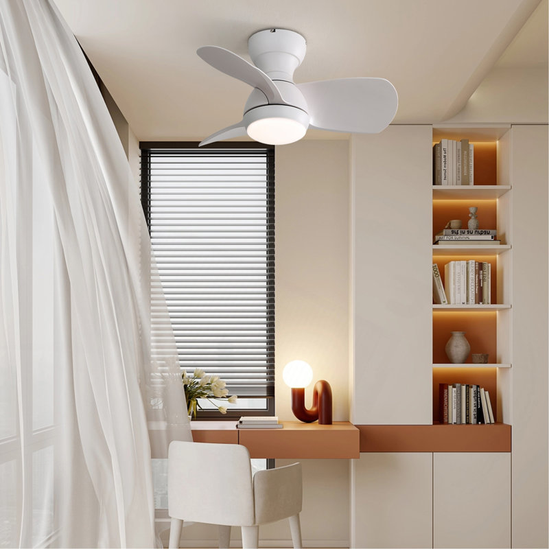 Mini ventilateur de plafond à DEL 23 pouces avec 3 pales en ABS, moteur à télécommande pour chambre à coucher, White