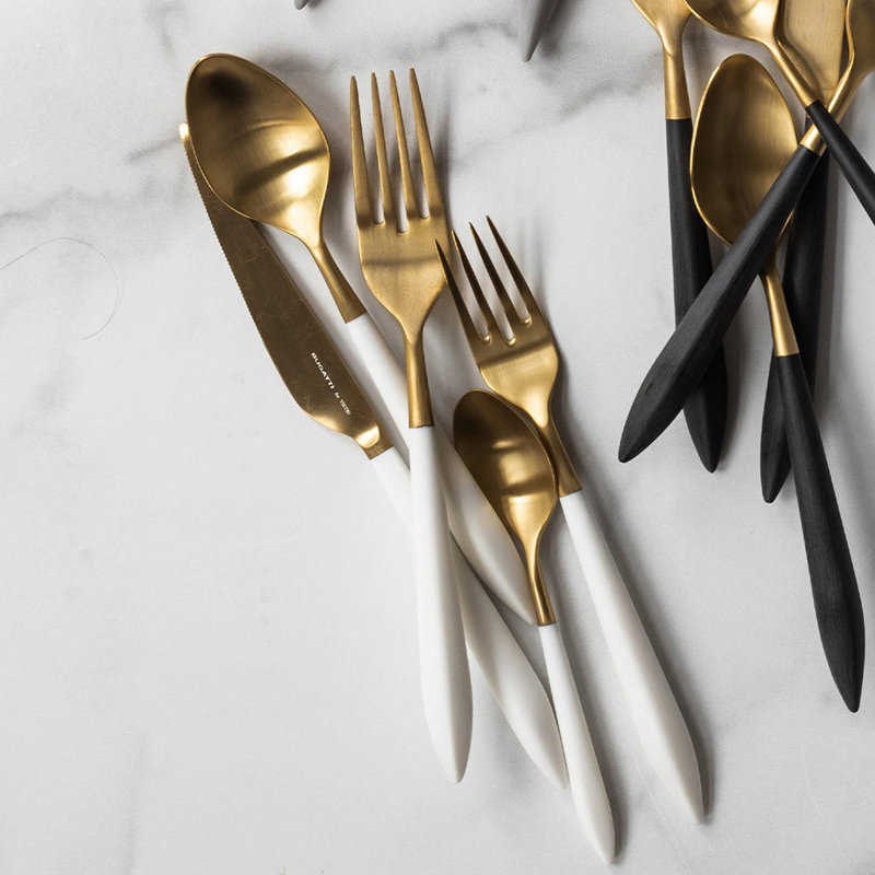 Ares Gold and White Stainless Steel 5-Piece Place Setting