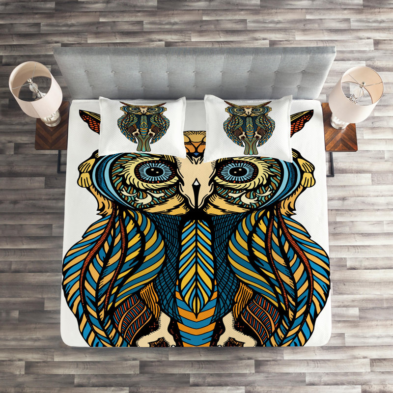 Owl Rustic Polyester Coverlet, Queen Bedspread + 2 Shams