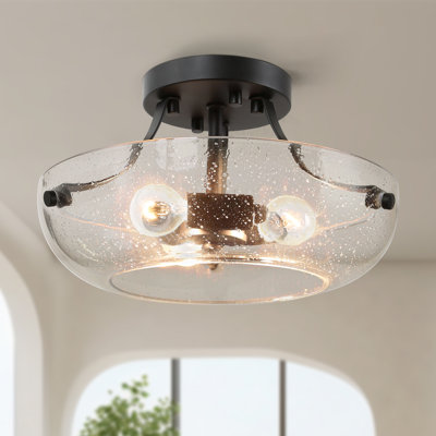 Plafonnier semi-encastré 2 lumières avec verre ensemencé Issai