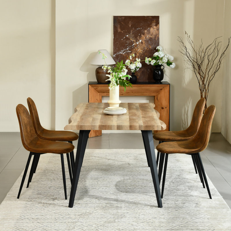 Ensemble de salle à manger moderne 5 pièces Shivani avec table rectangulaire en grain de bois et 4 chaises, Noyer, Brun