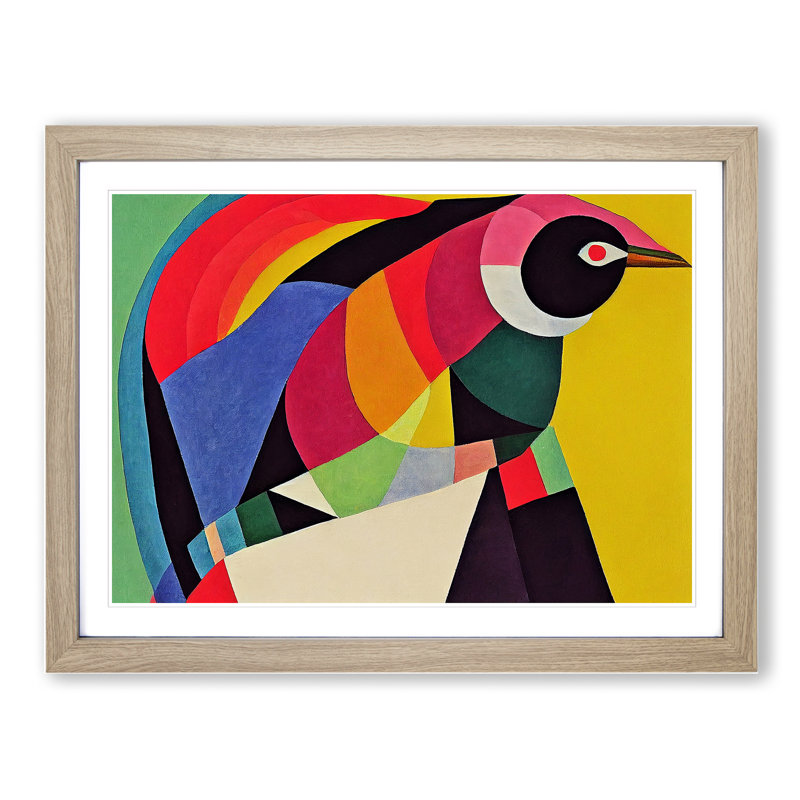 Artistic Abstract Bird - Single Picture Frame Print, 46cm H x 64cm W, Oak