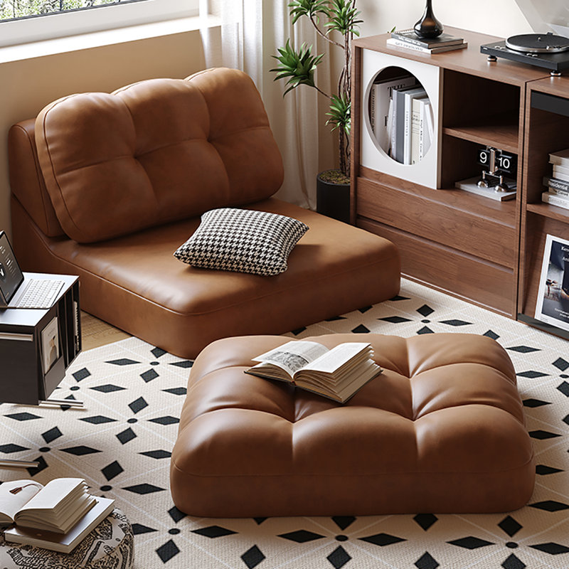 Canapé-lit en cuir brun moderne avec coussins 29,53 po, H 69 po x l 29,53 po x P 35,43