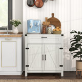 Sideboard Buffet Cabinet With Storage Drawer, Modern Farmhouse Kitchen Cabinet With 2 Barn Doors, Coffee Bar Cabinet