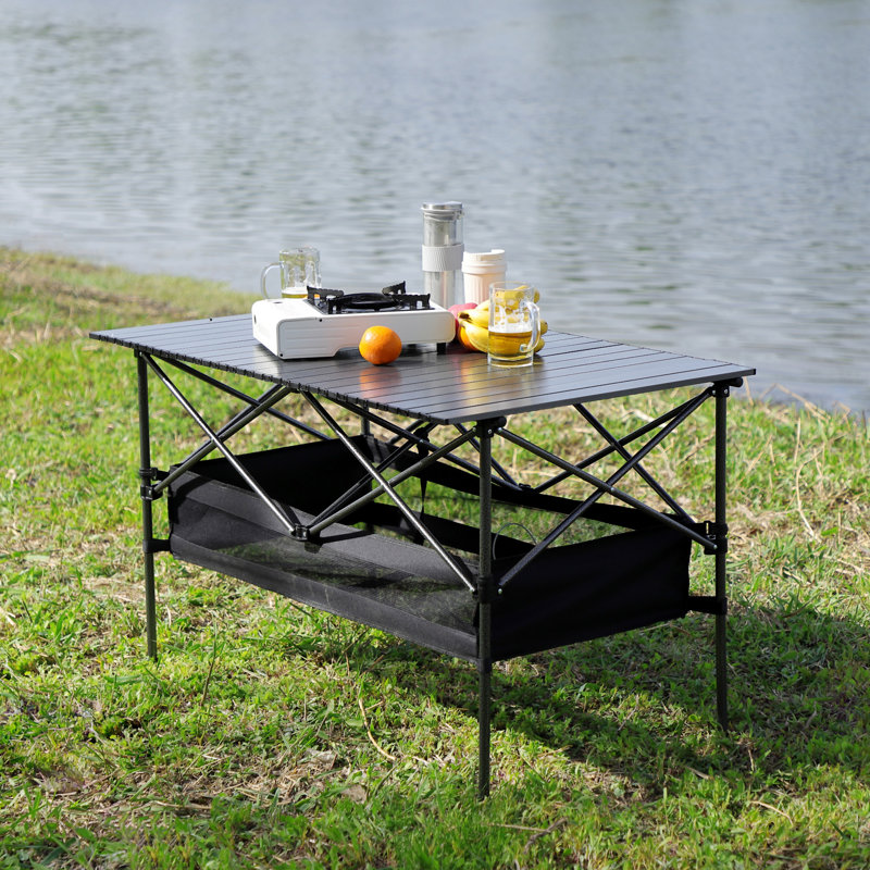 Table d'extérieur pliante 1 pièce avec sac de transport, table rectangulaire à enroulement en aluminium