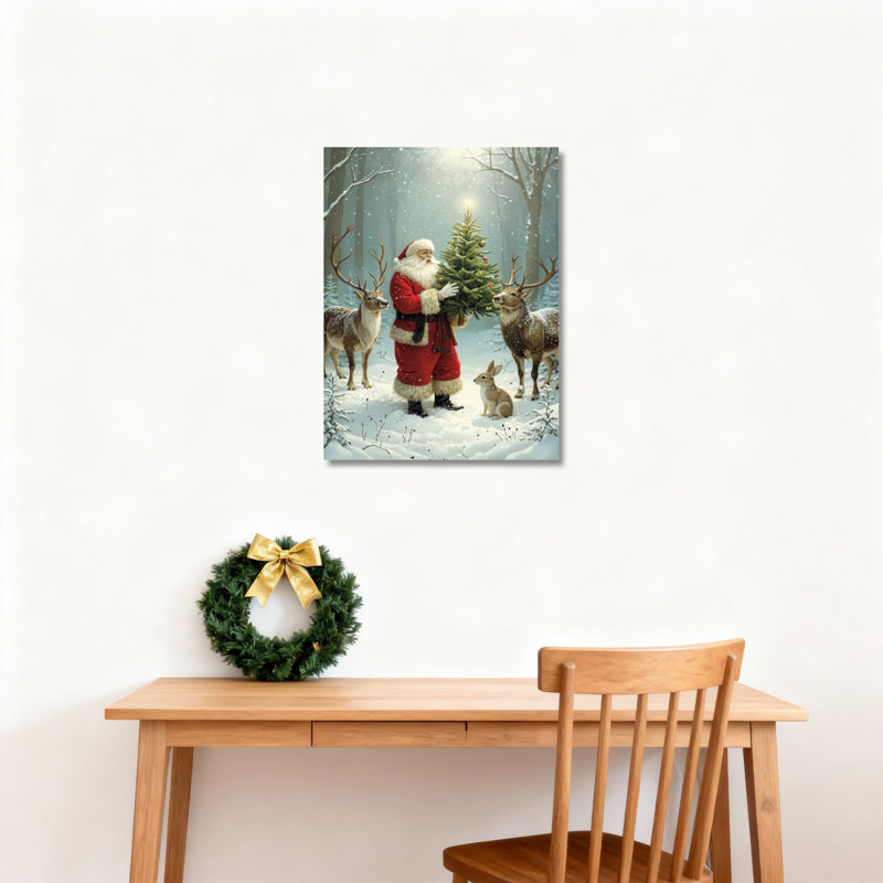 Art mural sur toile Santa Deer Snow, H 30 po x l 20 po