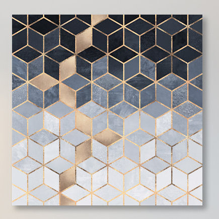 « Soft Blue Cubes » par Elisabeth Fredriksson - Estampe numérique sur toile tendue avec châssis