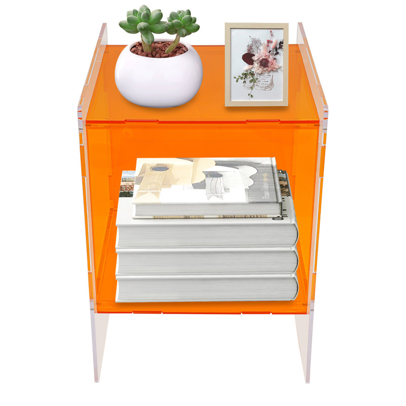 2 Tiers Acrylic Bedside Table With Open Storage Shelf, Orange