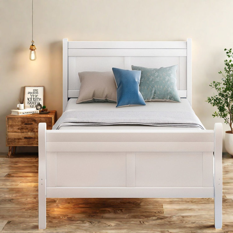 Lit simple en bois massif, style traîneau durable, parfait pour la maison