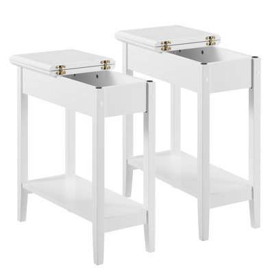 Jonica Modern Slim End Table with Flip Top Storage & Open Shelf, Stylish Narrow Side Table, Nightstand for Small Spaces, Perfect for Living Rooms, Bedrooms & Compact Apartments