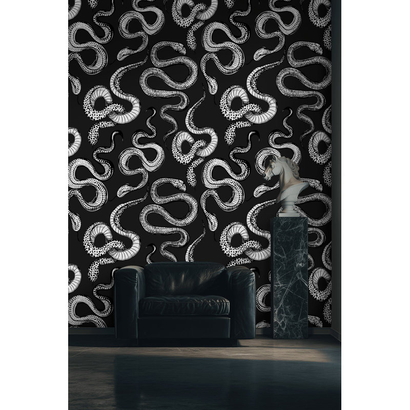 Papier peint serpent noir et blanc, Noir