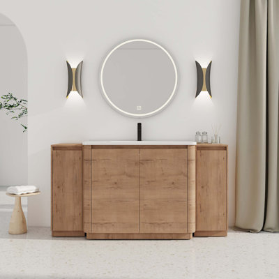 64'' Freestanding Bathroom Vanity With Ceramic Sink, And 2-Small Storage Cabinet, Soft-Close Door
