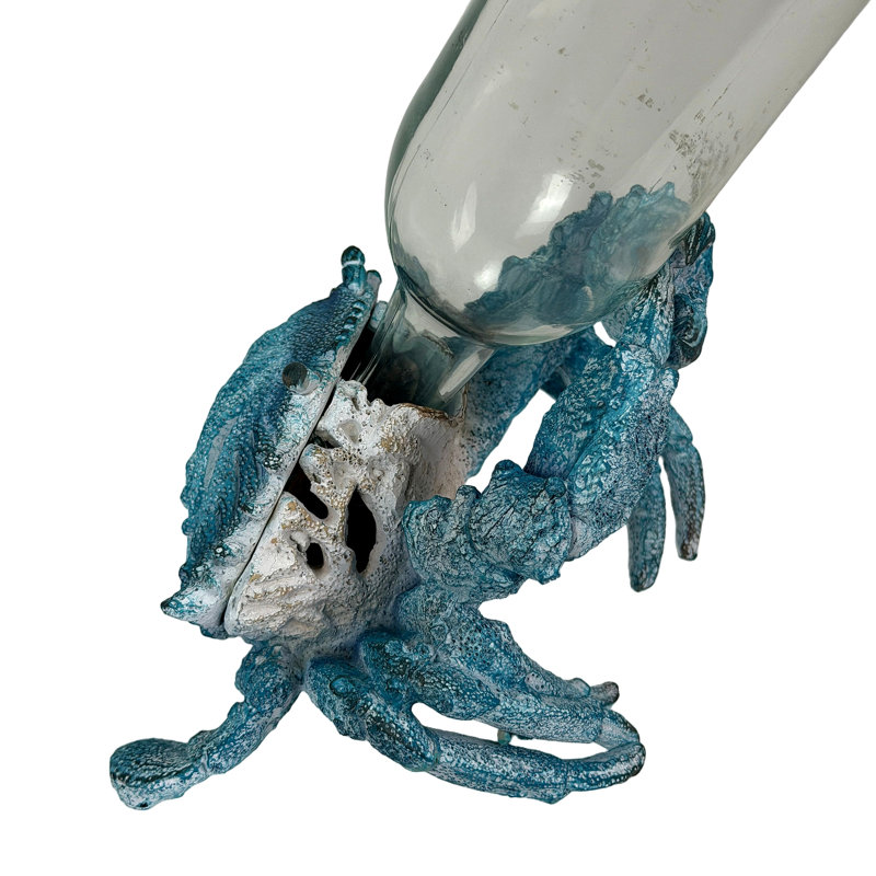 Porte-bouteilles Coastal Fancy That en résine turquoise peinte à la main, représentant un crabe et du corail, hauteur 14 cm