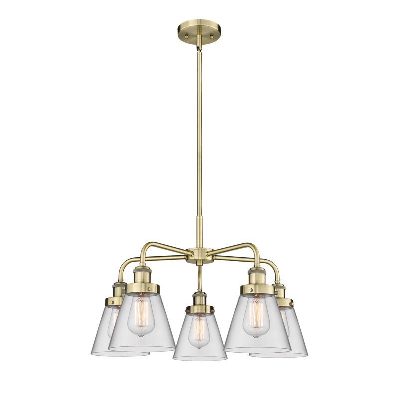 Lustre suspendu 5 lumières Cone, Laiton antique, Clair