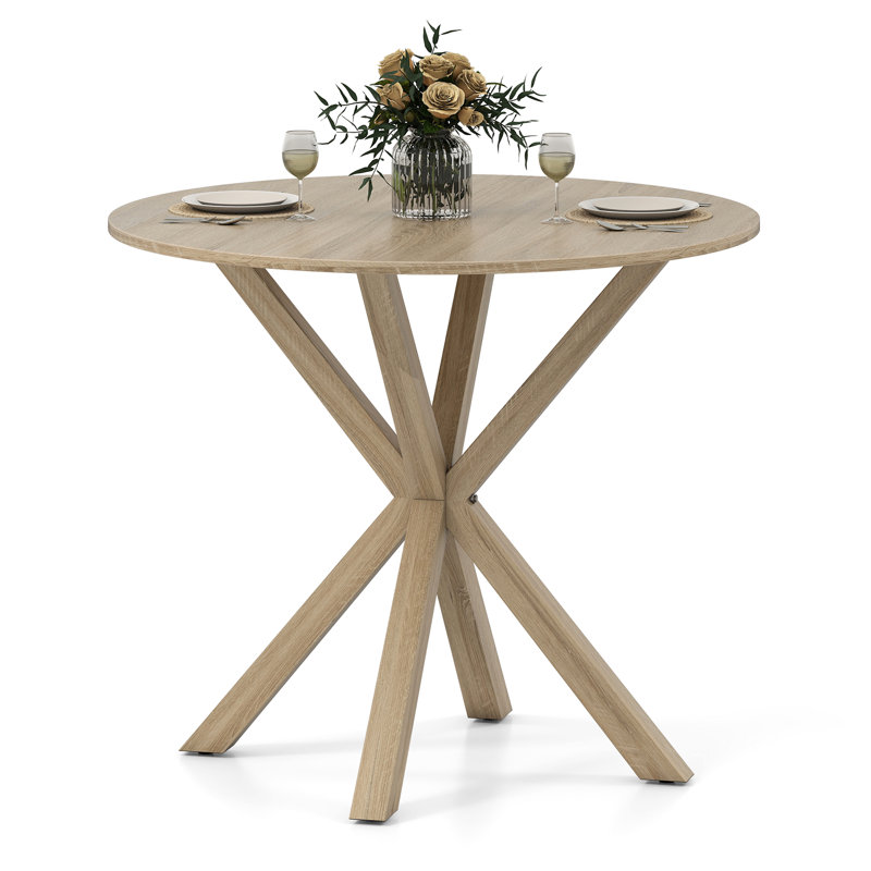 36'' Round Farmhouse Dining Table for 4 w/Stable Intersecting Pedestal Base, Light Gray, Light Gray