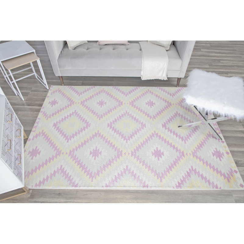 Mecca Bodrum Tribal BubbleGum Area Rug, Rectangle 8'9" x 12', Yellow/Pink/Ivory/Gray