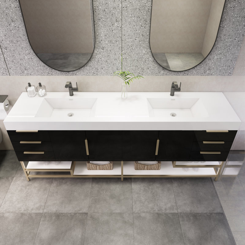 Meuble-lavabo double 83 po Marceia, Noir très lustré