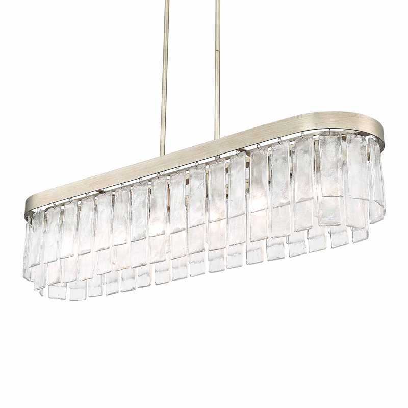 Hoisington 6-Light Linear Pendant with Hammered Water Glass, White Gold