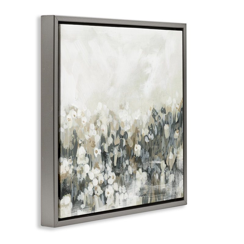 Cadre flottant gris moucheté fleurs, design par June Erica Vess, Cadre flottant gris lustré, H 18 po x l 18 po