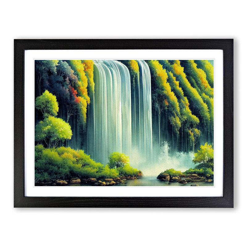 Lush Waterfall Vol.1 - Single Picture Frame Painting, Black, 46cm H x 64cm W x 2cm D