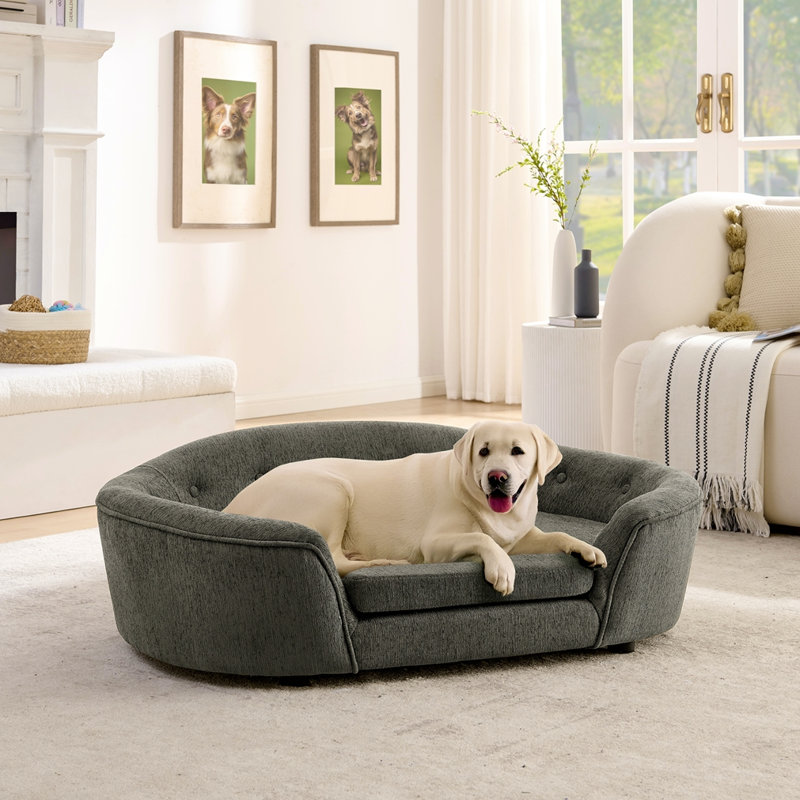 Canapé pour chien surdimensionné ovale semi-fermé surdimensionné, Gris foncé
